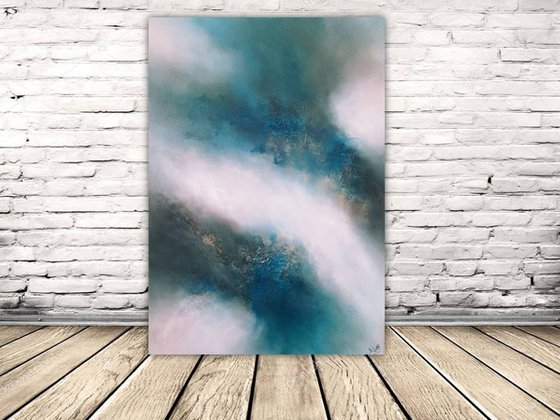 Cosmic Blue (Abstract/Expressionist oil painting on deep edge canvas 70cms X 50cms)