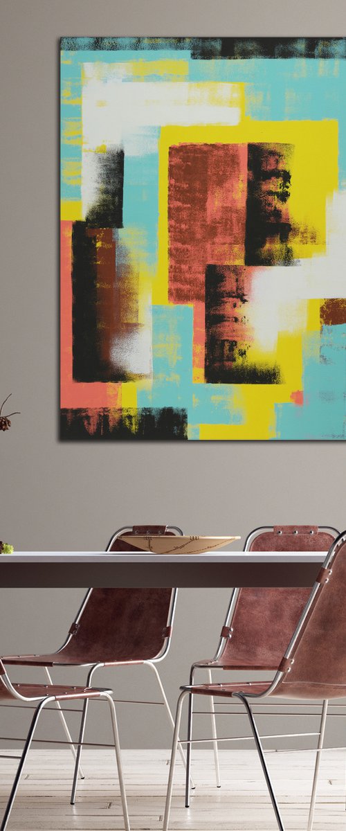 Untitled in Yellow Brown & Pink - 90x110 cm - Ronald Hunter - 11J by Ronald Hunter