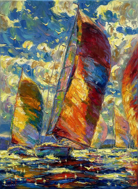 "Sailboats at Sea"