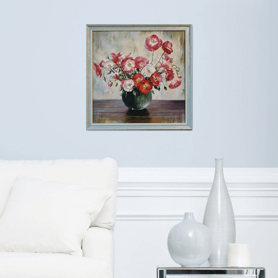 "Poppies in a green vase".   poppies still life flowers liGHt original painting  GIFT (2019)