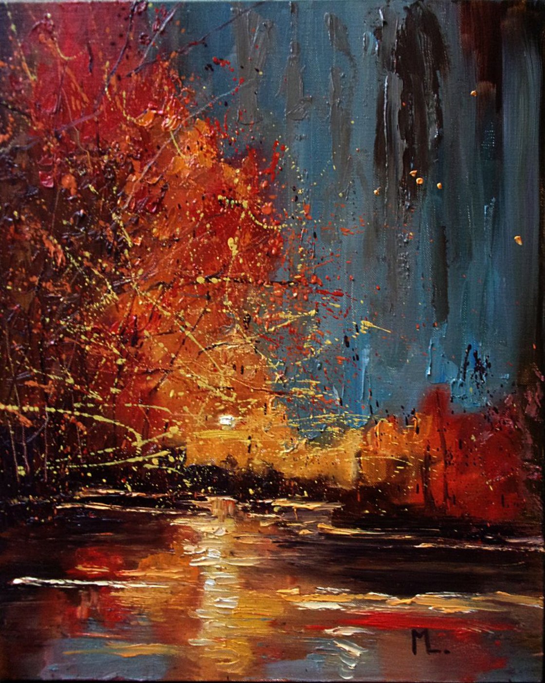 " THE MAGIC AUTUMN " ABSTRACT original OIL painting FALLpalette knife