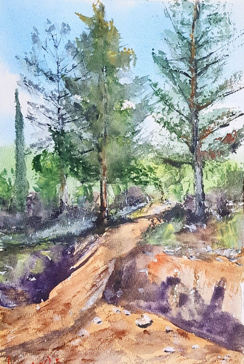 Impressionistic Landscape Watercolour By Leonid Kirnus, 11 X 15", Carmel Mountain Landscape 1, Original Artwork