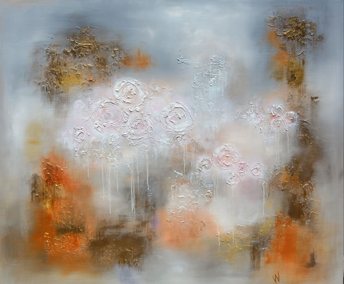 Abstract art - ENCHANTED RICH GARDEN OF ROSES - LARGE FLORAL ABSTRACT by VANADA ABSTRACT ART