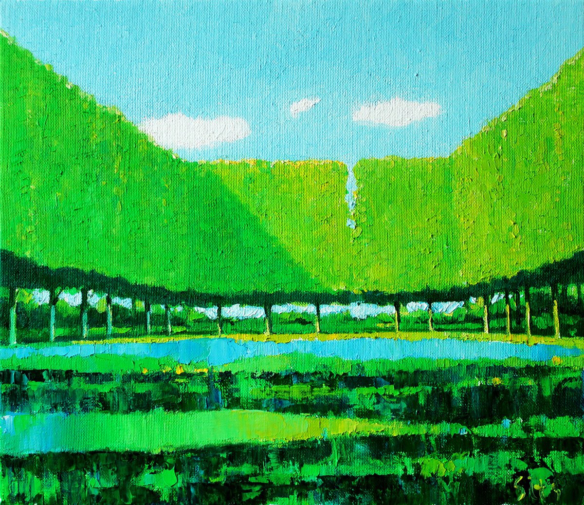 Impressionistic Landscape Oil Painting By Andrei Sitsko, 15 X 13, City Park Xxiii, Original Artwork