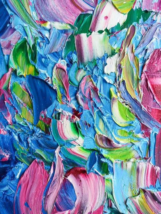 Blue Pink Floral Painting