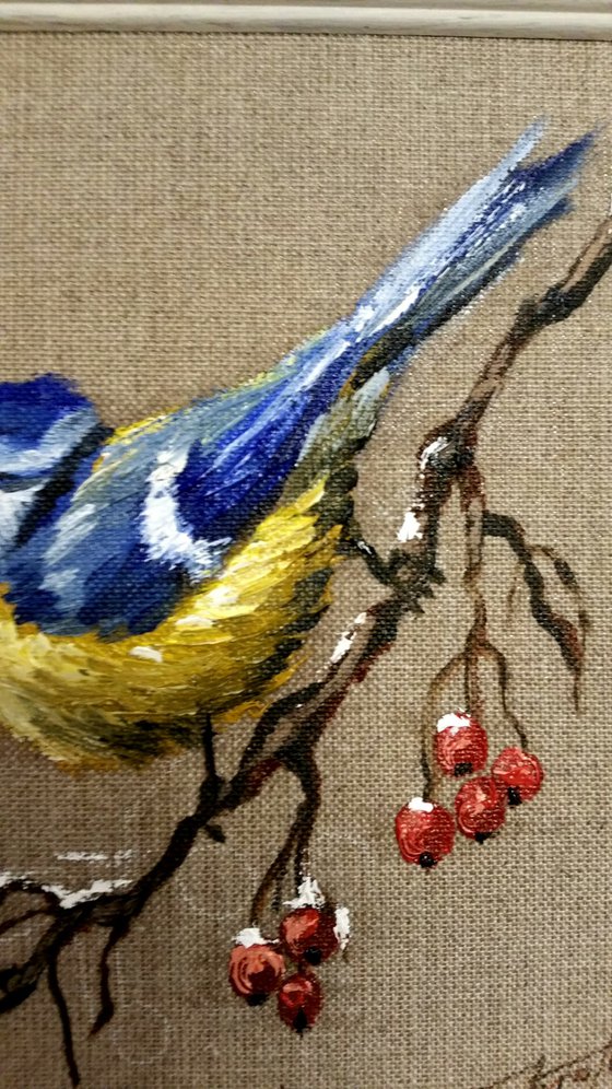 "Bird " Original  oil painting on canvas 25x25x2cm.,framed, ready to hang