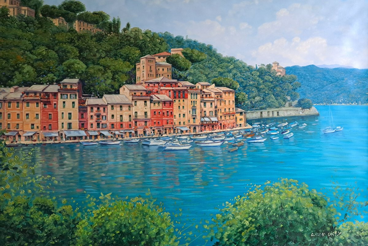 Impressionistic Landscape Oil Painting By Claudio Ciardi, 39 X 28, Portofino, Original Artwork