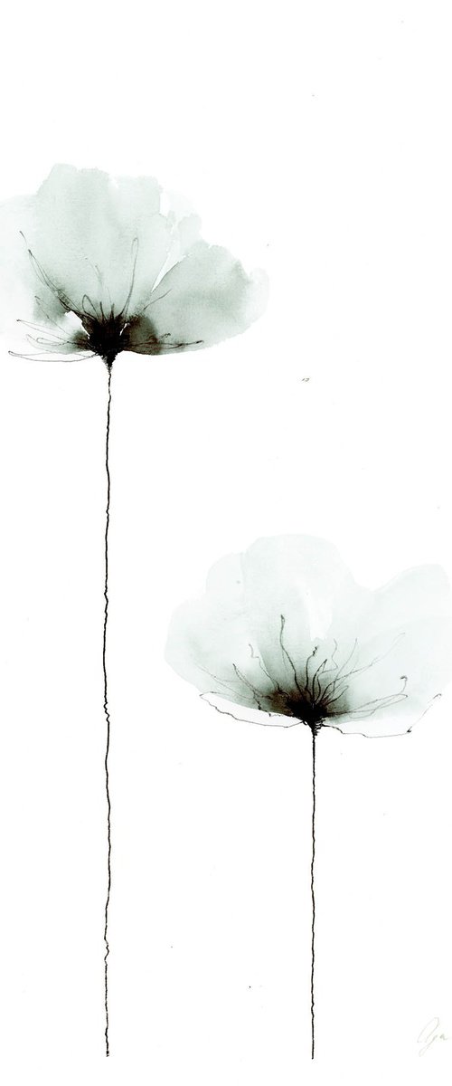 Minimalistic Flowers sage green  watercolor. #2 by Olga Koelsch
