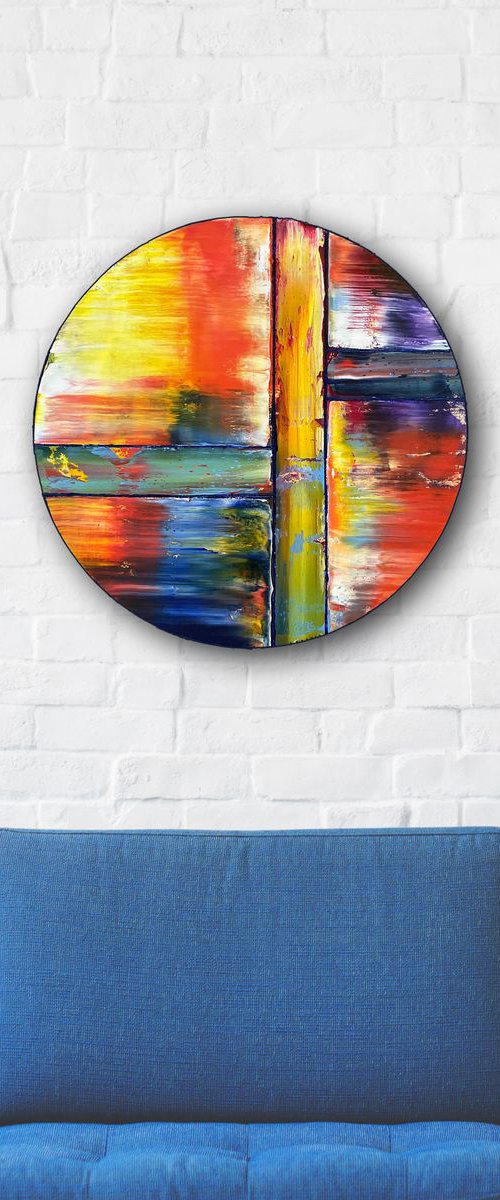 "Sunsplitting" - FREE USA SHIPPING - Original PMS Oil Painting On Wood, Tondo - 18 x 18 inches by Preston M. Smith (PMS)