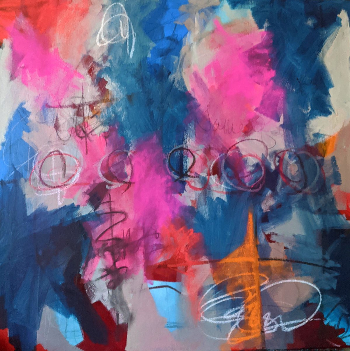 Abstract Painting By Shelli Finch, 24 X 24", Turbulent Words, Original Artwork