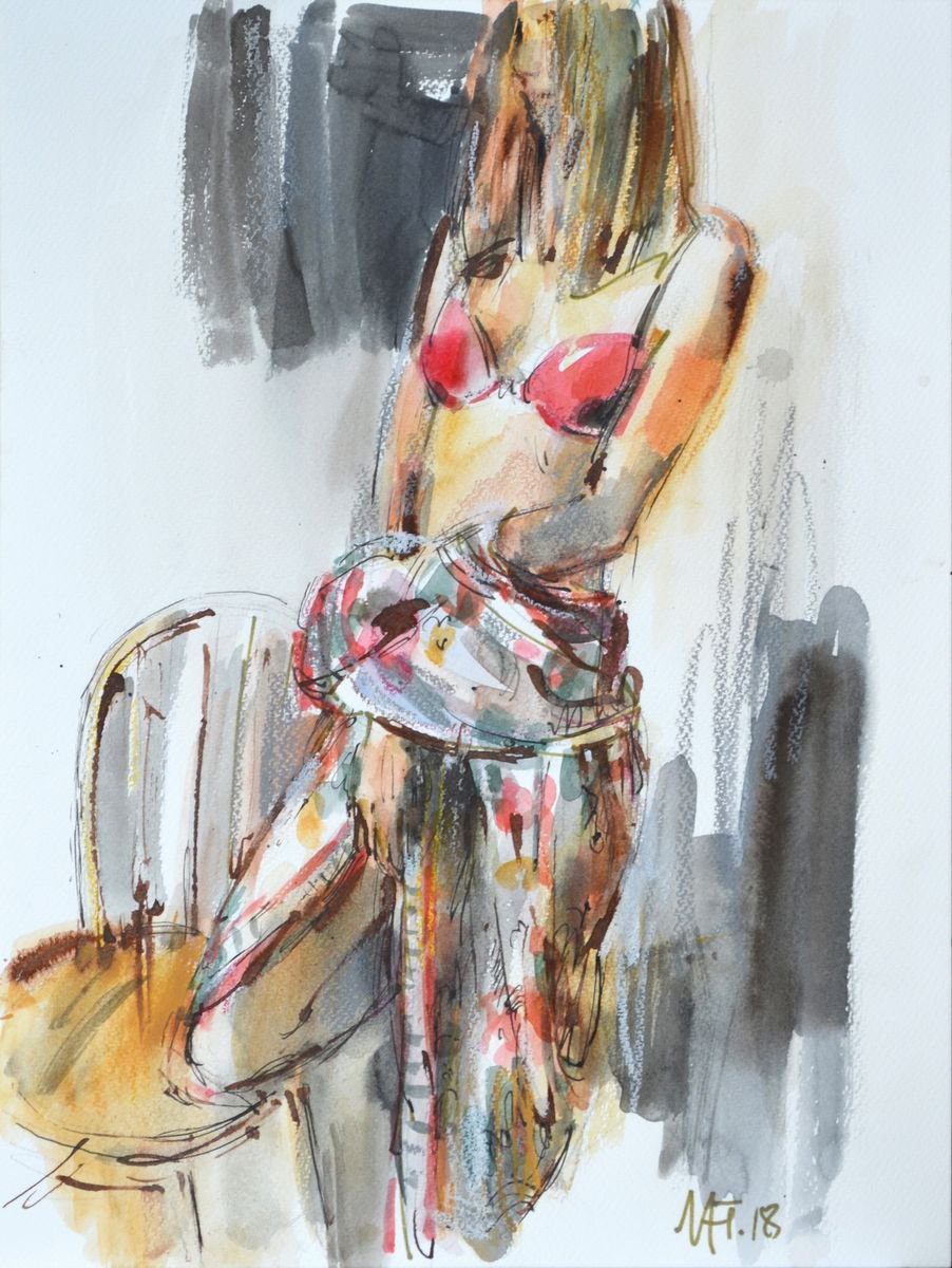 Illustrative Portrait Ink Drawing By Nelina Trubach-Moshnikova, 12 X 16", Model, Original Artwork