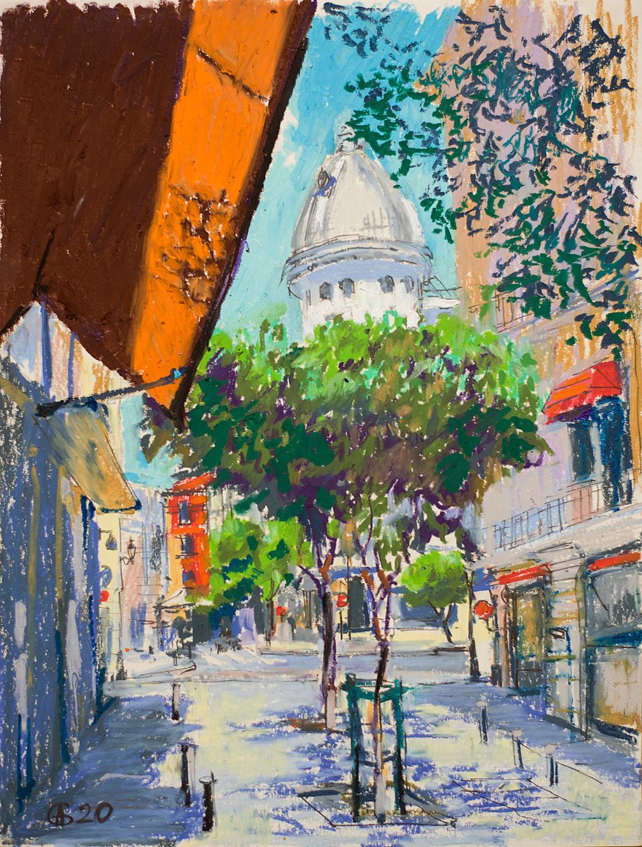 Madrid street view. Oil pastel painting. Small impressionistic colorful sunny home interio... by Sasha Romm