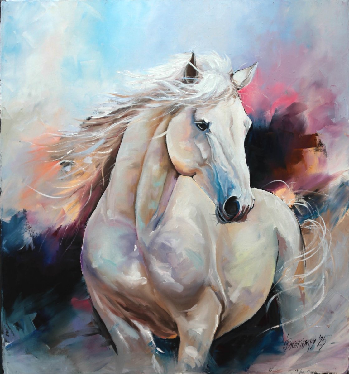 Expressive Animal Oil Painting By Ihor Bychkivskyy, 24 X 26, White Dream, Original Artwork