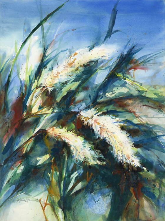 Pampas Grass - Abstract Floral Painting  by Kathy Morton Stanion