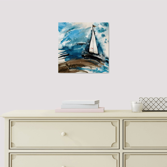 Sailboat painting. Seascape