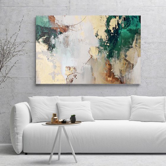 "Green Avalanche 2" Green gold brown abstract