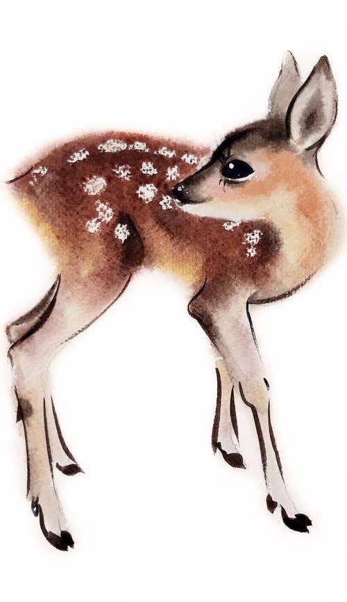 Fawn Baby Deer by Olga Beliaeva Watercolour