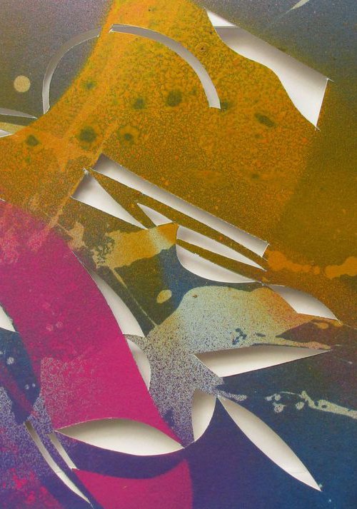 abstract painting with paper cut #2 by Alfred  Ng