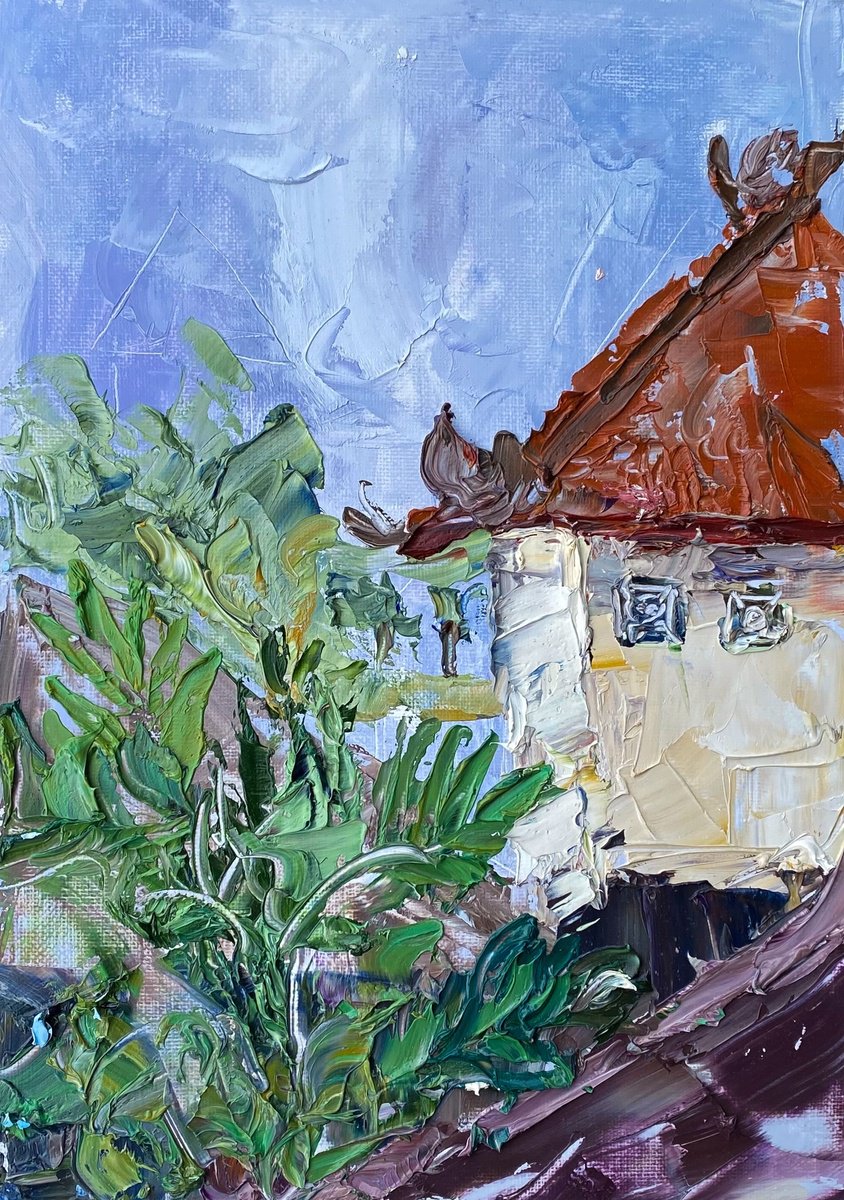 Impressionistic Landscape Oil Painting By Mily Art, 11 X 15", Bali Tropical House Oil Art, Original Artwork