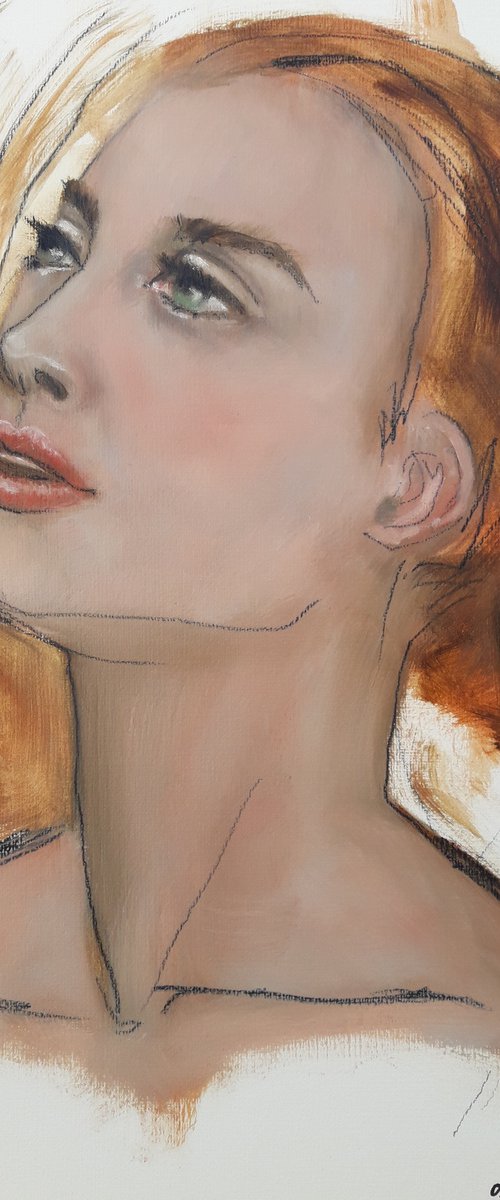 Trust. Woman oil portrait. Etude style. 38 x 27 cm/ 15 x 10.6 in by Tatiana Myreeva