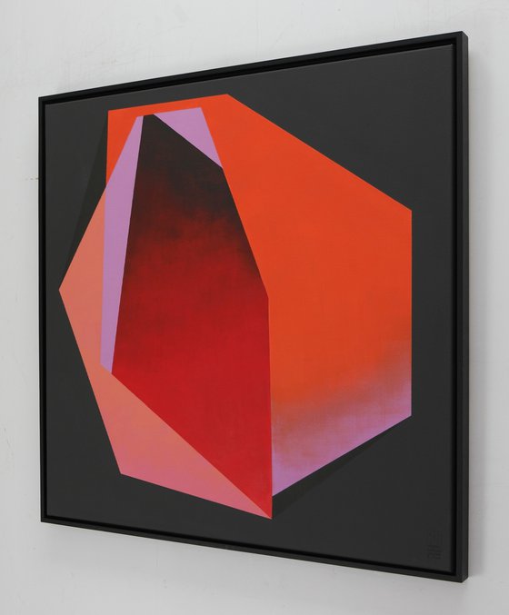 Abstract Painting - Diamond Red Orange Marble - Incl. frame - 95x95cm - Ronald Hunter - 29S