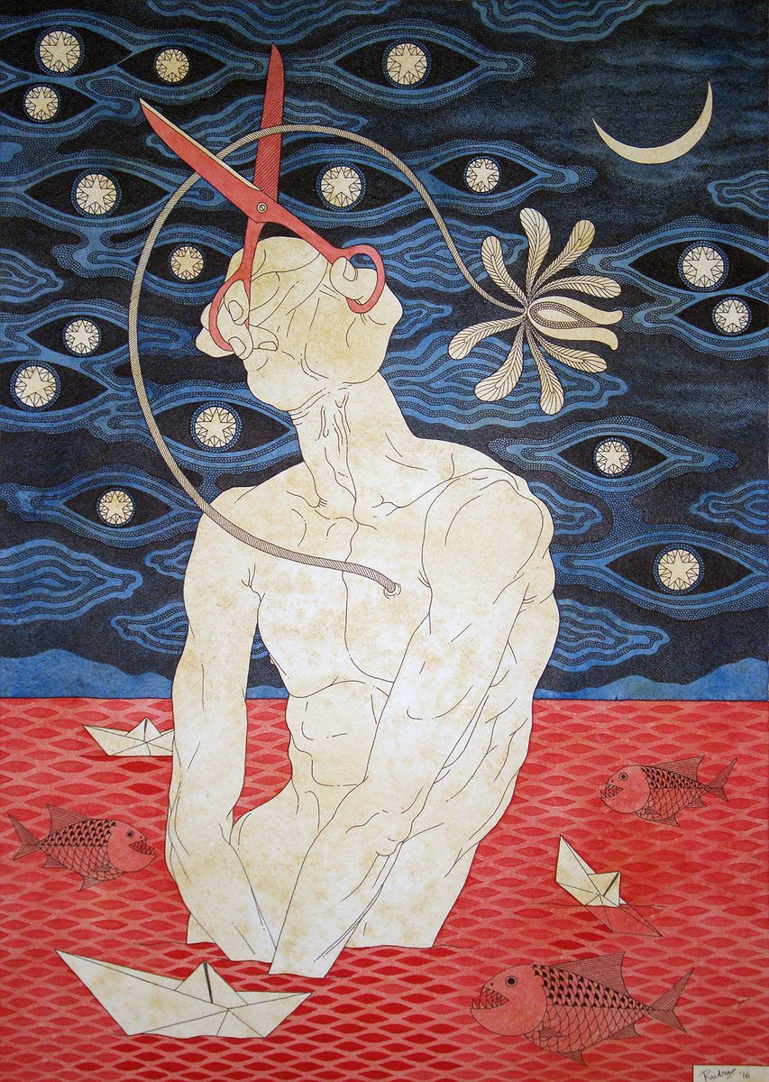 Surrealistic Portrait Painting By Rudra Kishore Mandal, 21 X 29", Desire And Despair, Original Artwork