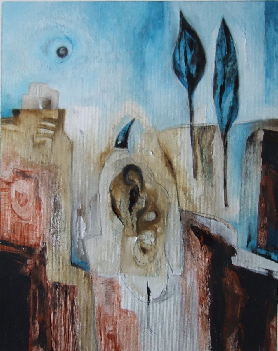 Abstract Oil Painting By Csaba Csendes, 15 X 19, Hazafele Feli?ton, Original Artwork