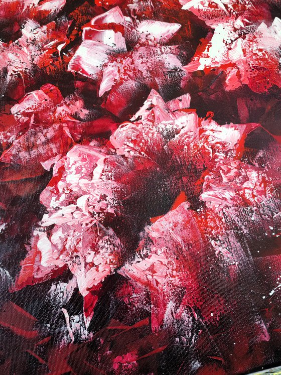 "Blossoms of Midnight Passion", XXL abstract flower painting