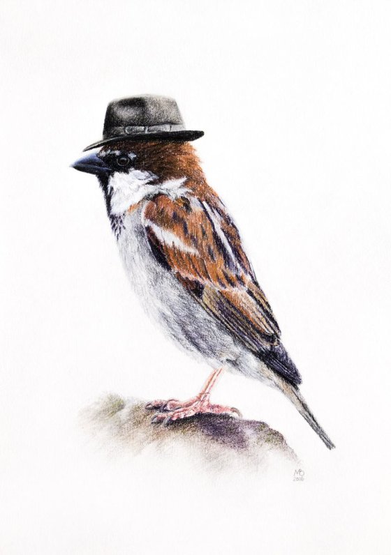 Original pastel drawing "Mr. Sparrow"