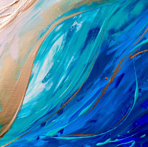 ON THE GOLD COAST - Abstraction. Sea. Very Peri. Ocean waves. golden lines. Coast. Flow. Decor.