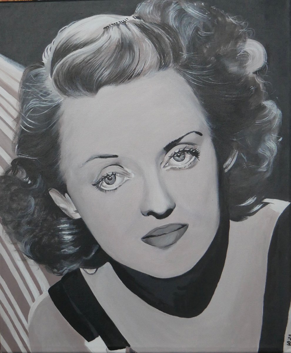 Photorealistic Portrait Acrylic Painting By Vladyslava Proshchenko, 16 X 20", Bette Davis, Original Artwork