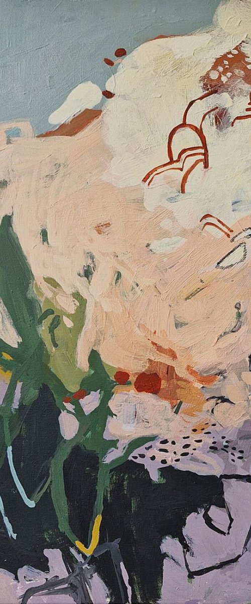 "Dreams-2" Abstract green lilac cream yellow by Yana Sagan