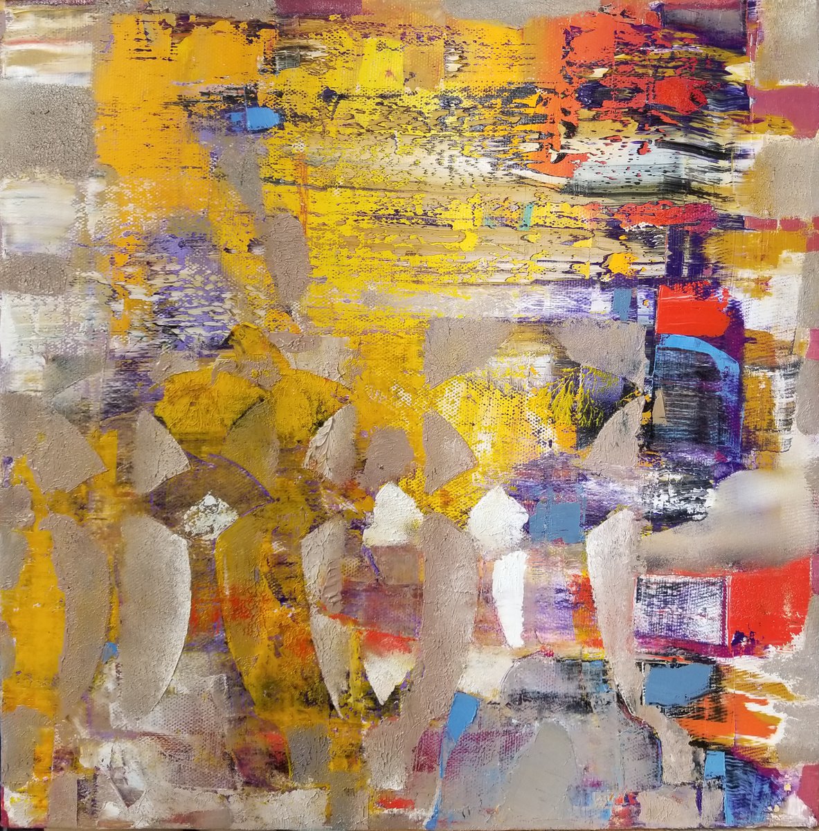 Abstract Oil Painting By Florina Breazu, 19 X 19, Particles Xi, Original Artwork