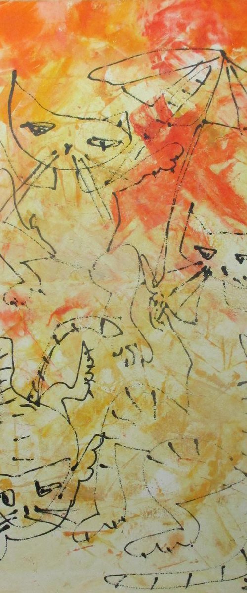 wild cats party xl Oilpainting  23,5 x 39,4inch by Sonja Zeltner-Müller