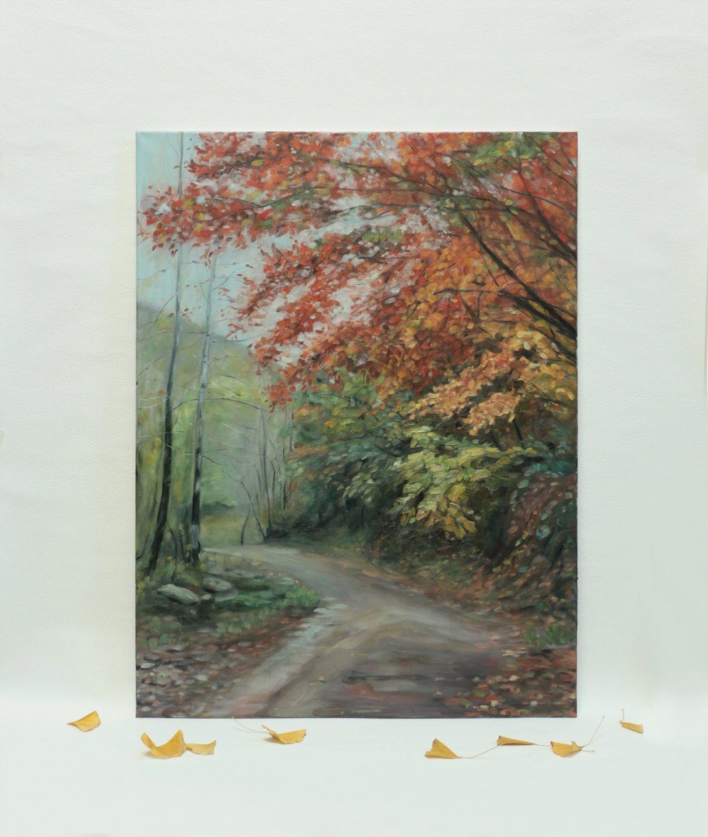 Photorealistic Oil Painting , Autumn Path By Zhao Hui Yang, 24 X 31, Artwork For Sale On Artfinder