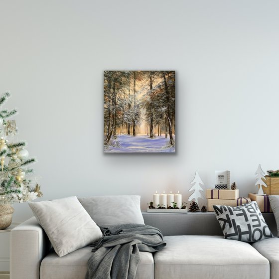 First snow - original oil painting best gift home decor christmas