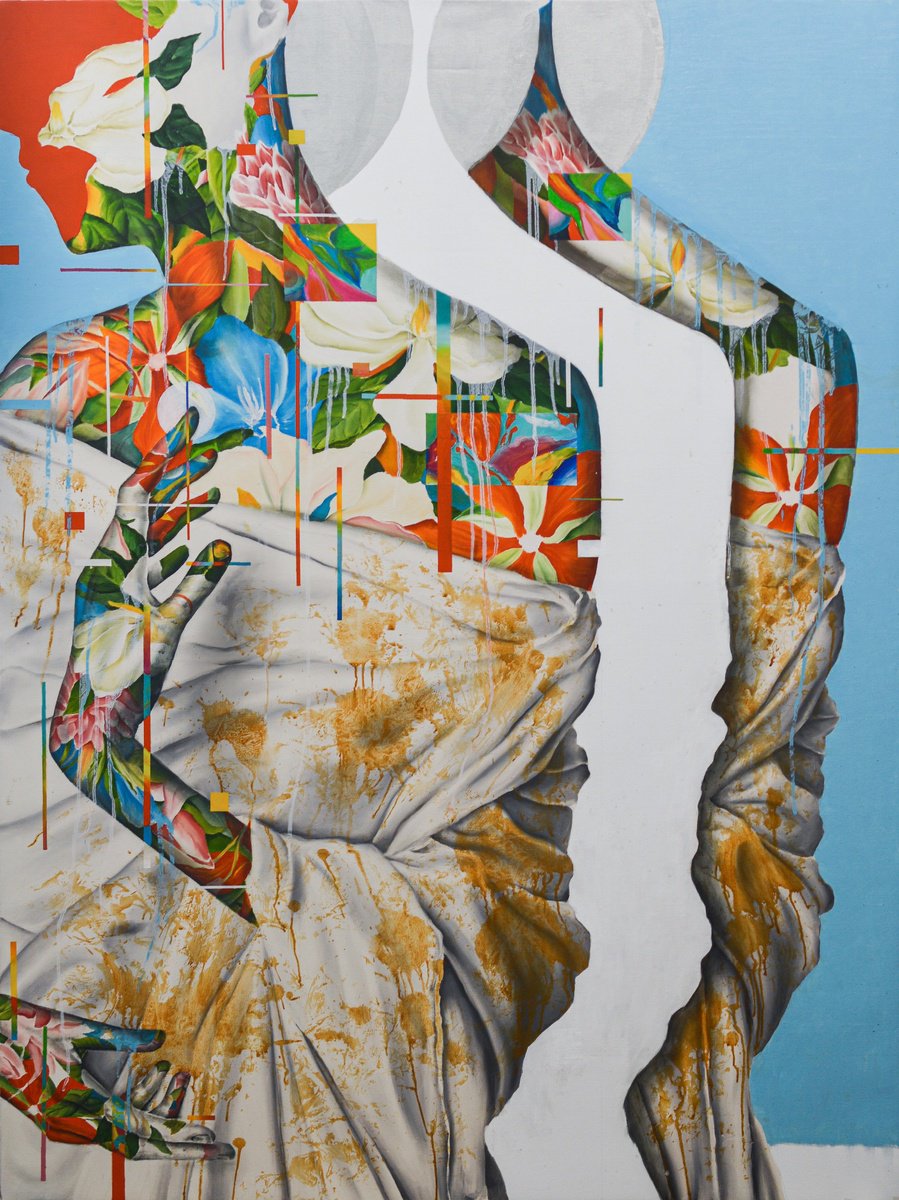 Surrealistic Portrait Oil Painting By Taras Haida, 41 X 55", Posthuman, Original Artwork