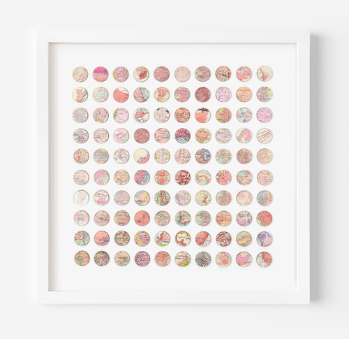Pink World Map Dots 3D Mixed Media Collage by Amelia Coward