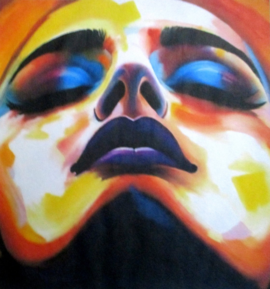 Expressive Portrait Acrylic Painting By Helena Wierzbicki, 21 X 23, Silent Ecstasy, Original Artwork