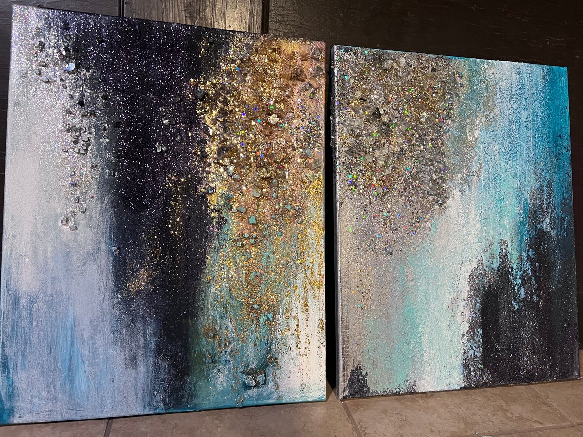 In and out of love glitter and glass textured painting by Henrieta Angel