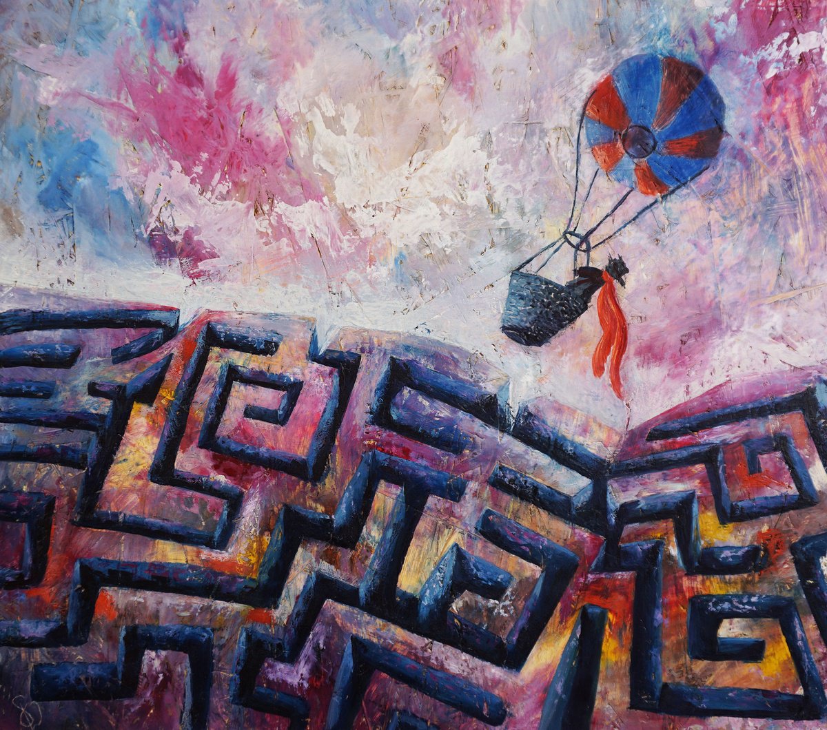 Surrealistic Landscape Painting By Dora Stork, 23 X 21, Airly, Original Artwork