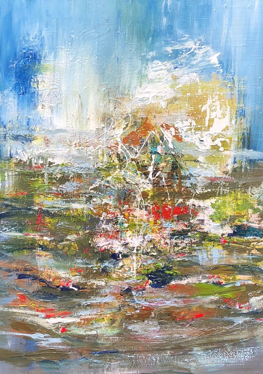 Abstract Acrylic Painting By Snezana Djordjevic, 20 X 28", Border Between Real And Imagined, Original Artwork