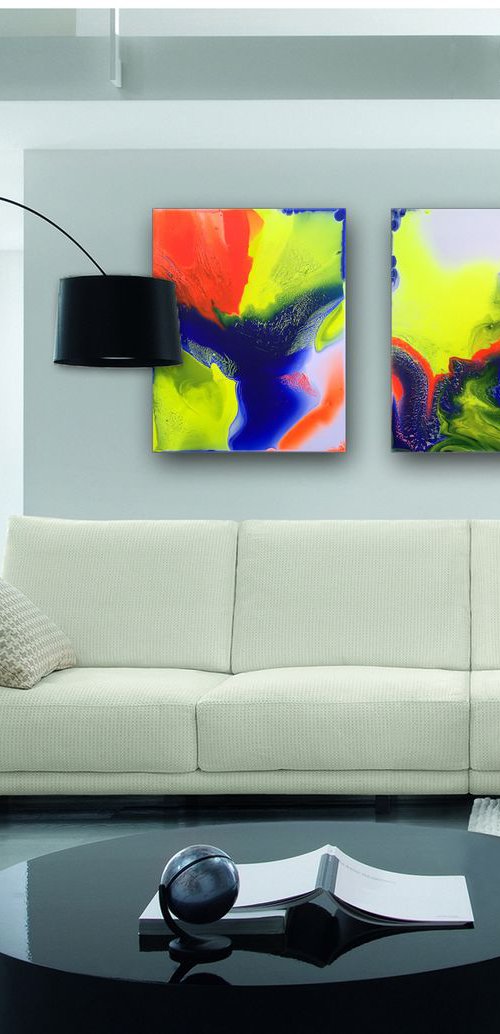 "Electric Kool Aid" - FREE WORLDWIDE SHIPPING - Original Triptych, Abstract PMS Acrylic Paintings Series - 48" x 20" by Preston M. Smith (PMS)