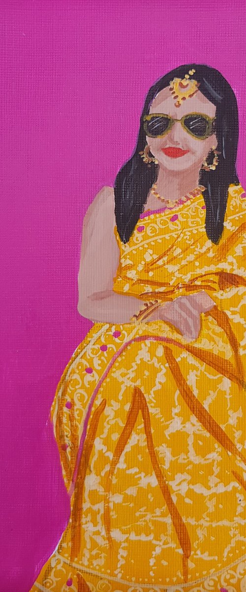 Original POP Art - Yellow saree bride look Indian painting, Modern Asian painting by Parul Baliyan