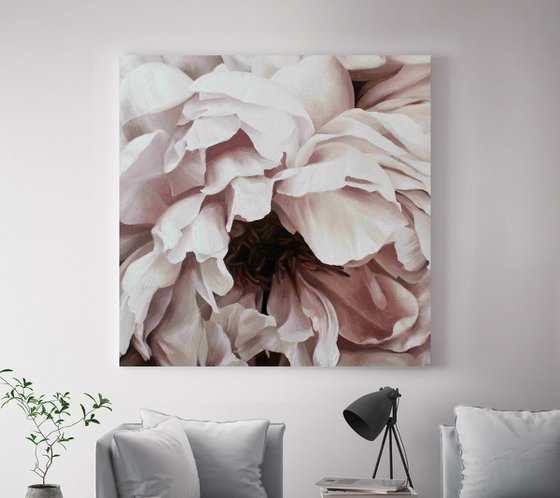 "Blossomed peony 2"  Pink white flower art