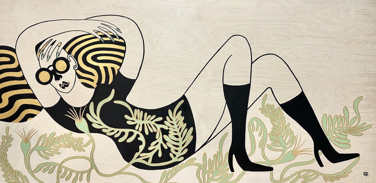 Surrealistic Portrait Acrylic Painting By Diana Rosa, 60 X 30, Lady And The Vine, Original Artwork