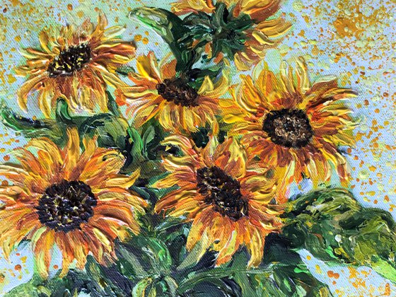 Yellow Sunflowers in a Blue Vase