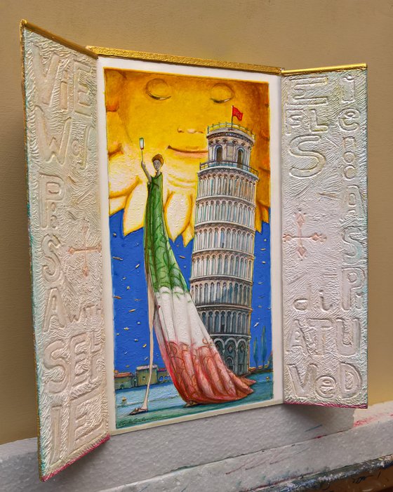 VIEW OF PISA, WITH SELFIE - ( 31 x 29 x 8 cm )