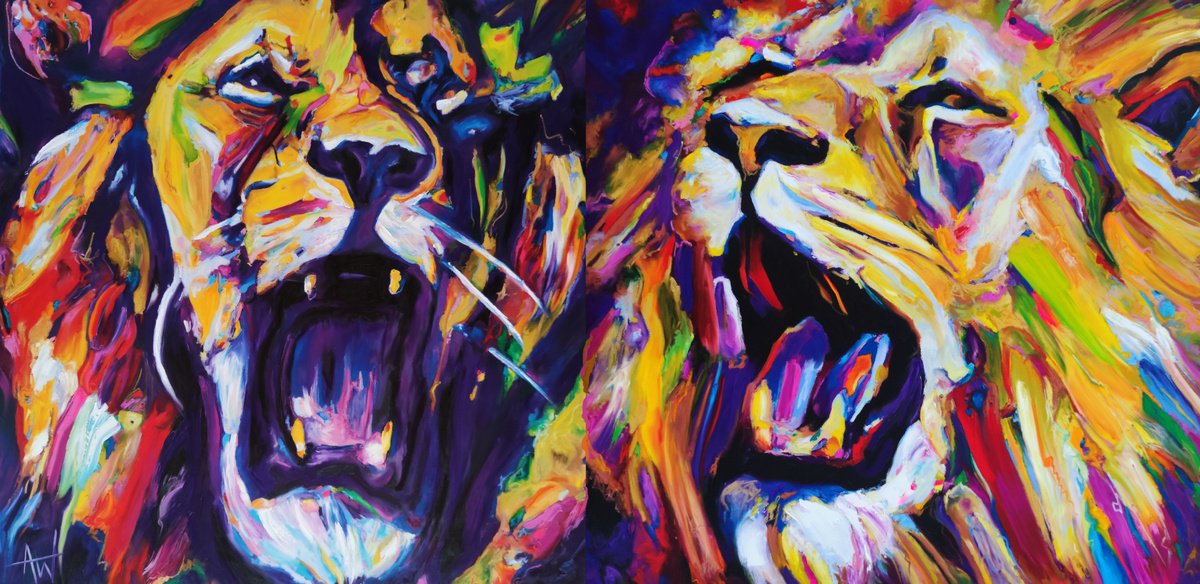 We Are Lions (Diptych) by Angie Wright