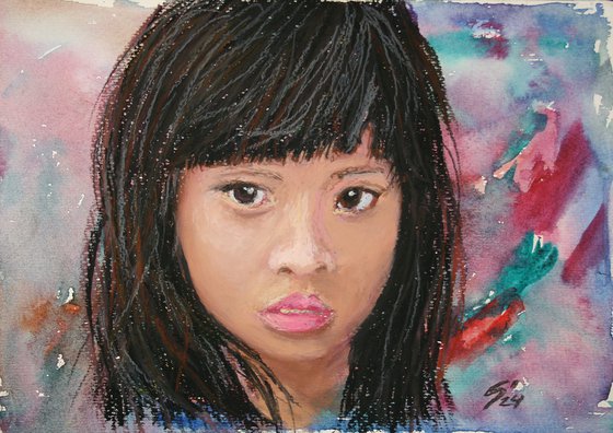 Girl  /  ORIGINAL OIL PASTEL PAINTING